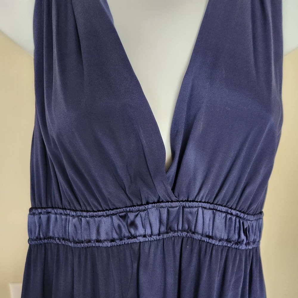 Hale Bob Navy Blue Silk Blend Embellished V-Neck Empire Waist Mini Dress Size M - Picture 2 of 10